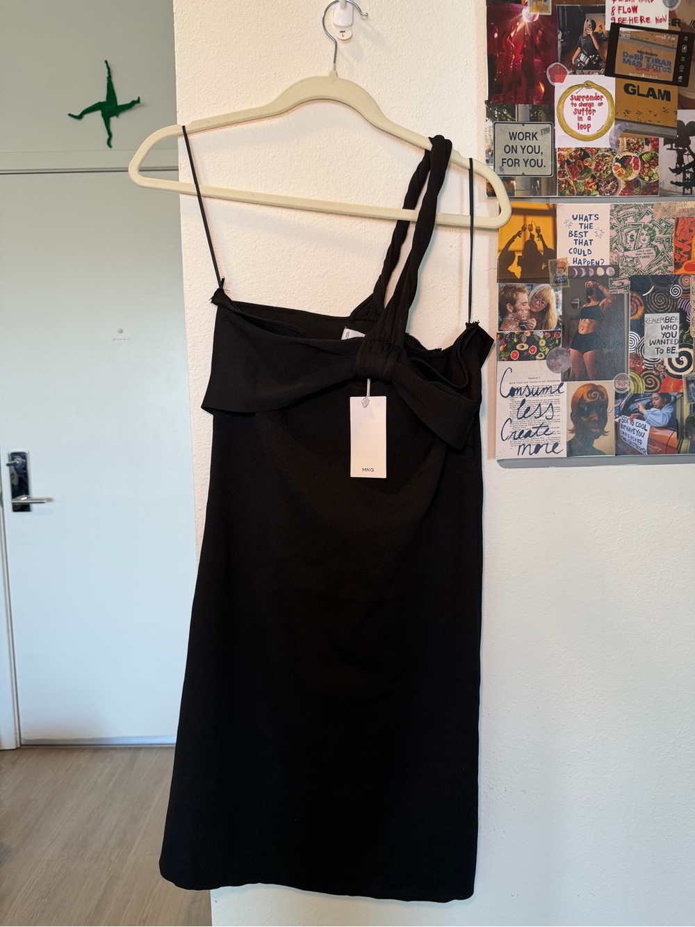 Mango Black One-Shoulder Bow-Detail Dress
